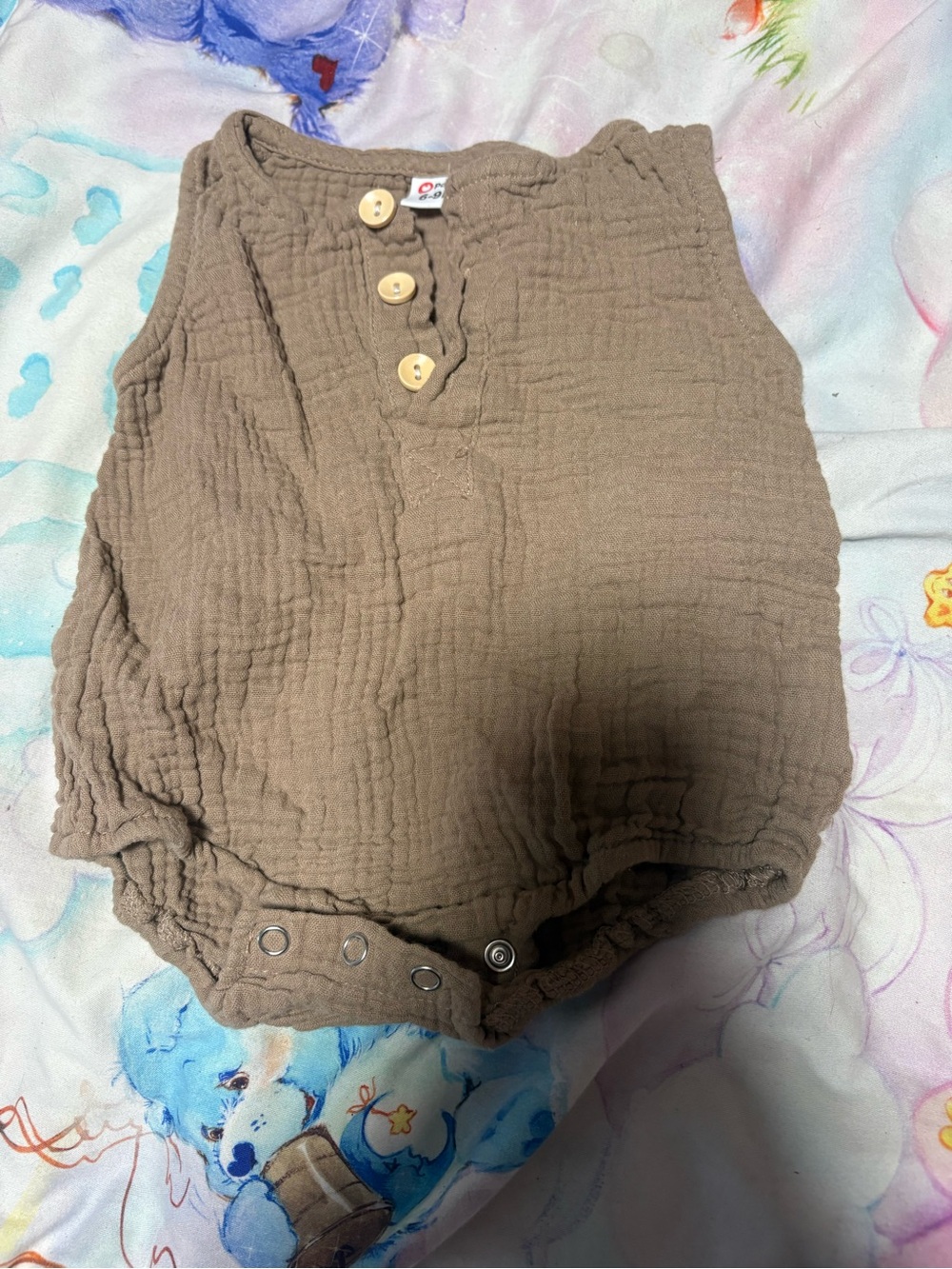 7/$30 Cotton Muslin Snap Romper - Brown 0-3 month